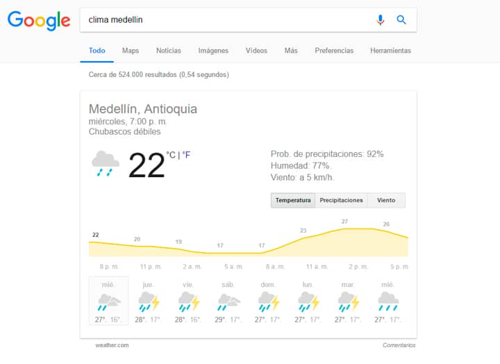 Buscar por intenet Clima